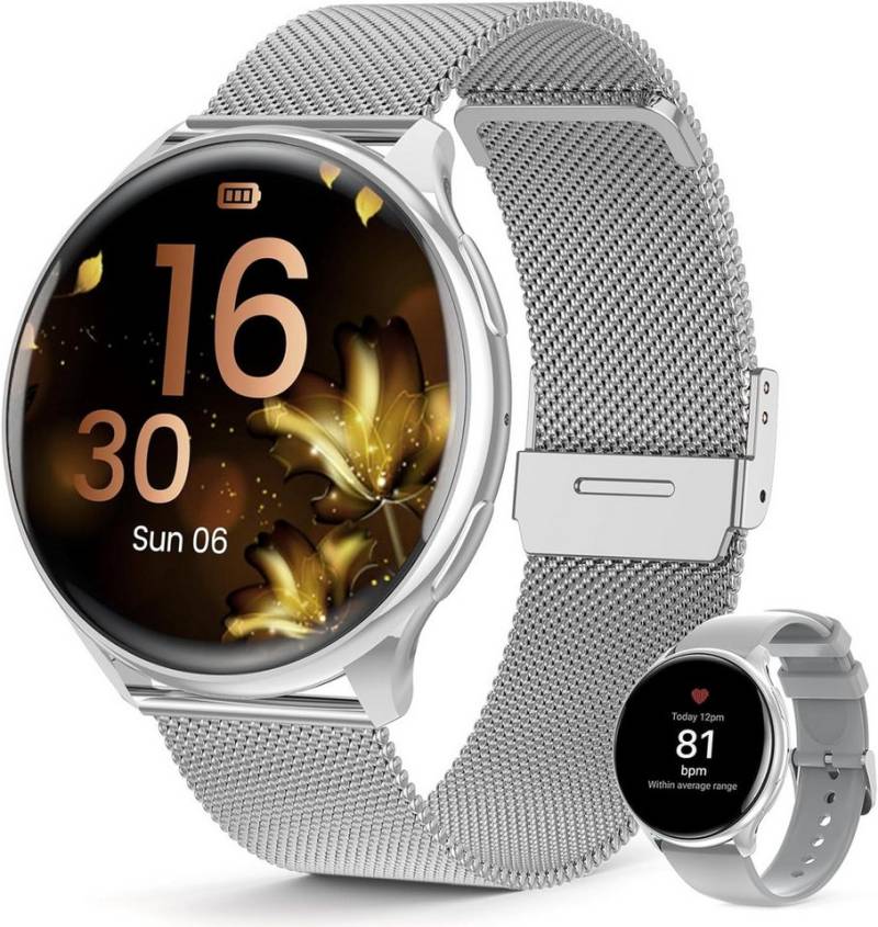 Loekneue Damen's Telefonfunktion IP68 Wasserdichter Fitness-Tracker Smartwatch (1,39 Zoll, Android/iOS), mit austauschbarem weichem Silikonarmband, mit SpO2 monitor Menstruationszyklus Schlafmonitor Schrittzähler von Loekneue