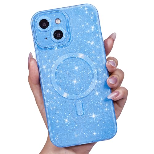 LoeoeL Schutzhülle für iPhone 14, Glitzer, magnetisch, Silikon, kompatibel mit Magsafe-Handyhülle, mädchenhaft, niedlich, glänzend, hell, TPU, Hartplastik, Hellblau LoeoeL Schutzhülle für iPhone 14, Glitzer, magnetisch, Silikon, kompatibel mit Magsafe-Handyhülle, mädchenhaft, niedlich, glänzend, hell, TPU, Hartplastik, Hellblau von LoeoeL