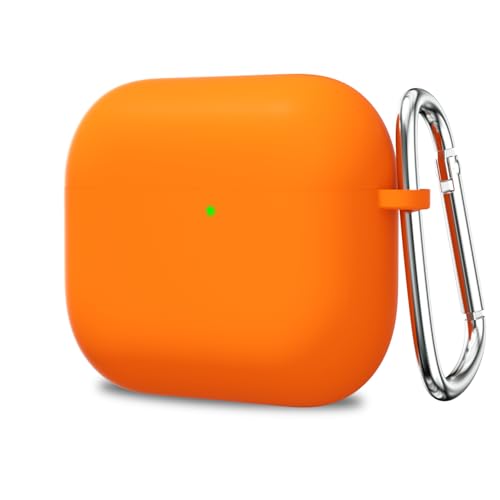 Loeoel Silikon-Schutzhülle für Airpods 4, niedliche Airpods-Hülle mit Schlüsselanhänger, matt, schlank, schützendes Gummi, weiches Gel, für Mädchen, ästhetisch, elegant, schlichtes Design, Neonorange von LoeoeL