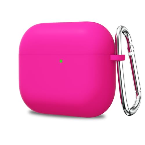 Loeoel Silikon-Schutzhülle für Airpods 4, niedliche Airpods-Hülle mit Schlüsselanhänger, matt, schlank, schützendes Gummi, weiches Gel, für Mädchen, ästhetisch, elegant, schlichtes Design, Hot Pink von LoeoeL