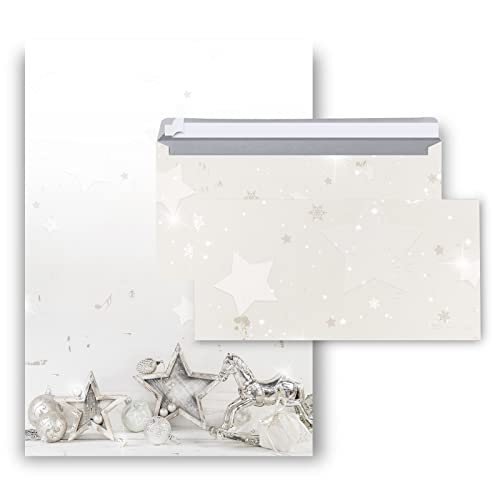 Logbuch-Verlag 10 Blatt Briefpapier A4 + 10 Kuverts grau silber shabby chic - Weihnachtspapier mit Umschlag für Weihnachtsgrüße & Weihnachtsbriefe von Logbuch-Verlag