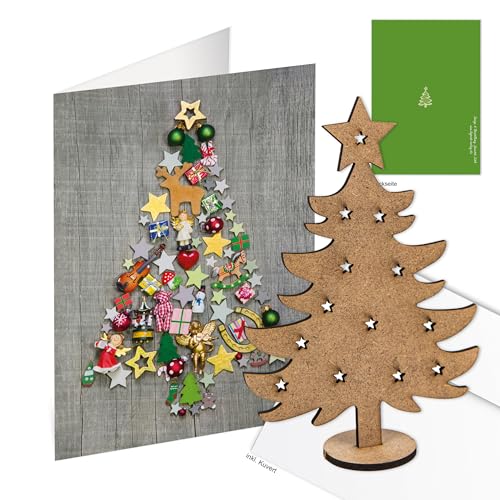 Logbuch-Verlag 10 Weihnachtskarten DIN A6 grau bunt mit Kuverts + Weihnachtsbaum aus Holz - Weihnachtspost Geschäftskunden von Logbuch-Verlag