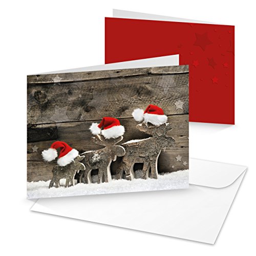Logbuch-Verlag 10 Weihnachtskarten mit Umschlag Kuvert Holz Design Rentiere leer ohne Text Set gleiche natürlich Foto Motiv von Logbuch-Verlag