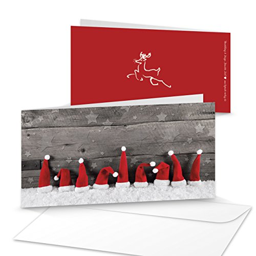 Logbuch-Verlag 10 gleiche Weihnachtskarten ohne Text rot grau weiß 21 x 10,5 cm Landhausstil natürlich von Logbuch-Verlag