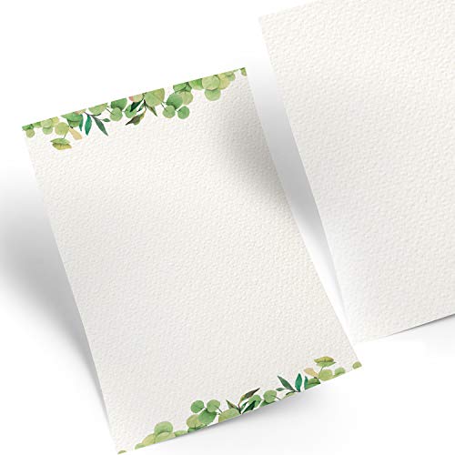 Logbuch-Verlag 100 Blätter Eukalyptus Blätter Papier DIN A4 100 g Briefpapier grün weiß Design Motiv Hochzeit Fest von Logbuch-Verlag