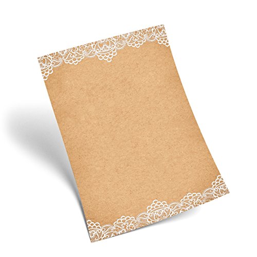 Logbuch-Verlag 100 Blatt Briefpapier Kraftpapier-Optik mit Spitze bedruckt DIN A4 braun weiß - Motivpapier Papier zum Beschriften & Bedrucken Einladung festlich Hochzeitseinladung von Logbuch-Verlag