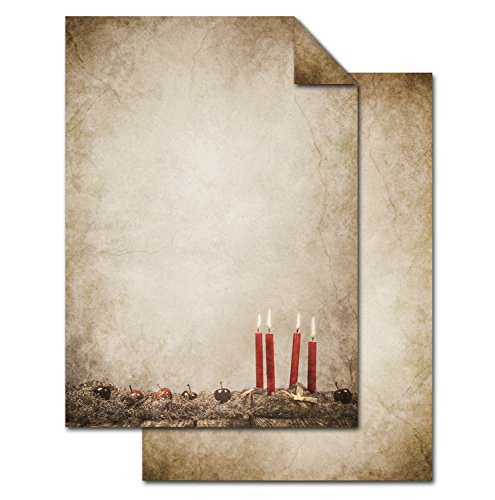 Logbuch-Verlag 100 Blatt Briefpapier weihnachtlich mit Adventskranz Kerzen Motiv - vintage Motivpapier zum Bedrucken & Beschriften - braun beige rot von Logbuch-Verlag