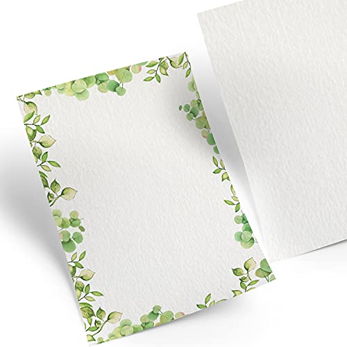 Logbuch-Verlag 100 Blatt Eukalyptus weißes Briefpapier mit grünen Blättern 100g Druckerpapier Einladungen DIN A4 Hochzeit Fest von Logbuch-Verlag