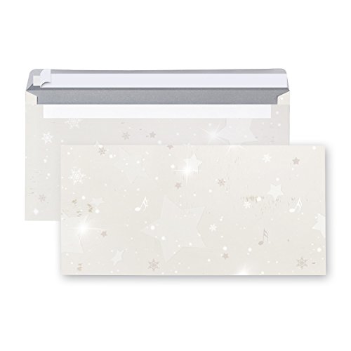 Logbuch-Verlag 100 Weihnachtsumschläge Briefumschläge Weihnachten DIN lang 220 x 110 mm weihnachtliche Umschläge ohne Fenster Sterne weiß beige grau von Logbuch-Verlag