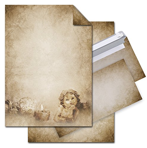 Logbuch-Verlag 100 x Weihnachtspapier mit Engel vintage braun DIN A4 + Umschläge - Weihnachtsbriefpapier Geschäftsbrief Weihnachten von Logbuch-Verlag