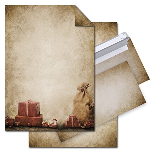 Logbuch-Verlag 12 x vintage Weihnachtspapier DIN A4 + 10 Kuverts DIN lang - Briefpapier Weihnachten Geschenke braun beige Motivpapier von Logbuch-Verlag