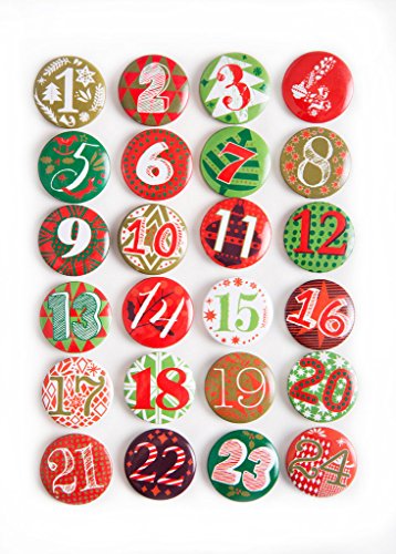 Logbuch-Verlag 24 Buttons Adventskalender Zahlen 1-24 - Metall Anstecker mit Nadel - Adventskalenderzahlen Weihnachtskalender basteln rot grün von Logbuch-Verlag