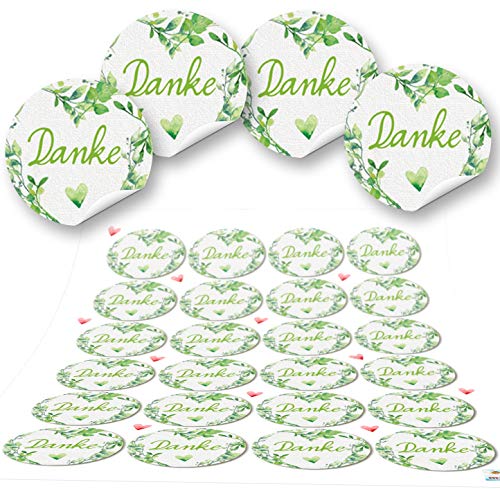 Logbuch-Verlag 24 Danke Aufkleber weiß grün rund 4 cm Gastgeschenke Verzierung Karten Hochzeit Kommunion von Logbuch-Verlag