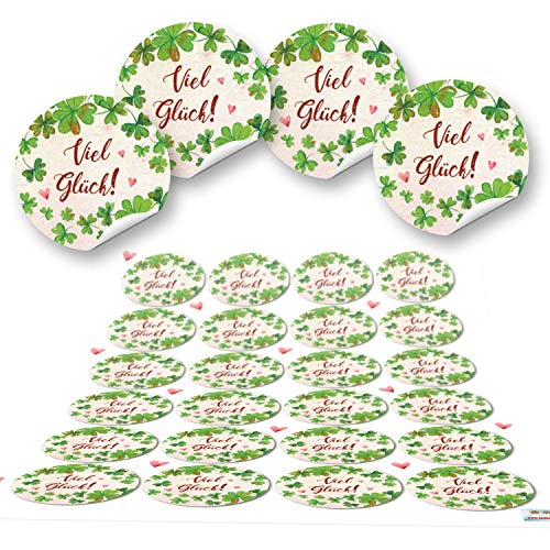 Logbuch-Verlag 24 Viel Glück Sticker Silvester Neujahrswünsche Aufkleber für Geschenke Kleeblatt 4 cm grün rot weiß von Logbuch-Verlag