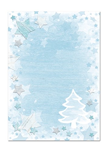 Logbuch-Verlag 25 Blatt Weihnachten Briefpapier weiß blau für Weihnachtsbriefe 100g DIN A4 Papier Weihnachtsbriefpapier zum Bedrucken von Logbuch-Verlag