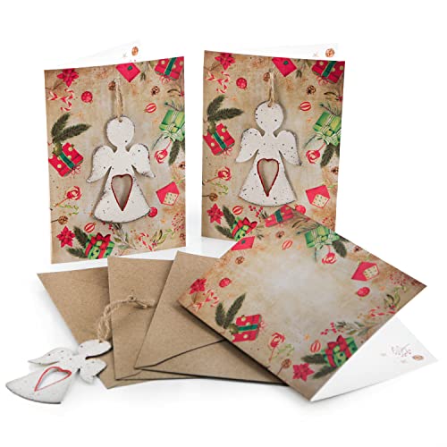 Logbuch-Verlag 3 Engel Weihnachtskarten - weihnachtliche Karten mit Schutzengel Anhänger als Geschenk mit Umschlag ohne Text DIN A4 von Logbuch-Verlag