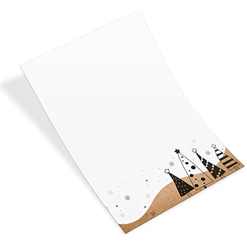 Logbuch-Verlag 50 Blatt Briefpapier Weihnachten Weihnachtsbäume braun weiß schwarz - modernes Weihnachtspapier für privat, Firma & Restaurant DIN A4 von Logbuch-Verlag