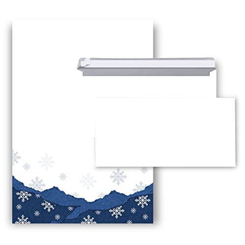Logbuch-Verlag 50 Blatt Briefpapier Weihnachten blau weiß Set mit 50 Umschlägen - Weihnachtspapier Kundenbrief Geschäftsbrief weihnachtlich A4 von Logbuch-Verlag