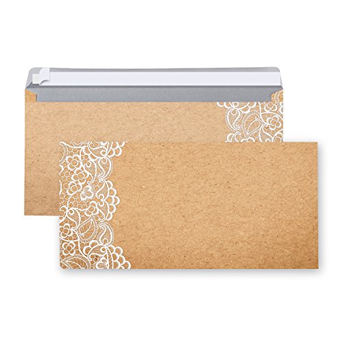 Logbuch-Verlag 50 Kuverts beige braun weiß Kraftpapier-Look mit Spitze Motiv - DIN lang 22 x 11 cm - Briefumschläge für Einladungen Briefe Hochzeit Geburtstag vintage von Logbuch-Verlag