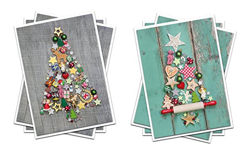 Logbuch-Verlag 6 Weihnachtskarten mit Umschlag Baum Weihnachtsbaum Fotomotiv OHNE TEXT Hochformat grau grün rot von Logbuch-Verlag