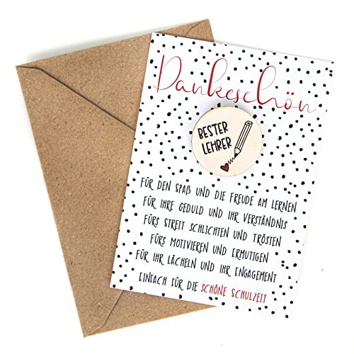 Logbuch-Verlag Dankeschön Geschenk Bester Lehrer Karte + Holztaler Dankesgeschenk Abschiedsgeschenk für Lieblingslehrer von Logbuch-Verlag