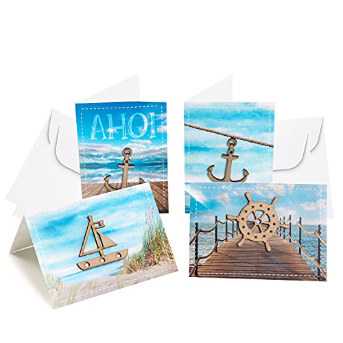 Logbuch-Verlag Set 4 maritime Grußkarten mit Kuvert - Glückwunschkarten Set neutral blanko ohne Text - Geburtstag Hochzeit Einladung Logbuch-Verlag Set 4 maritime Grußkarten mit Kuvert - Glückwunschkarten Set neutral blanko ohne Text - Geburtstag Hochzeit Einladung von Logbuch-Verlag