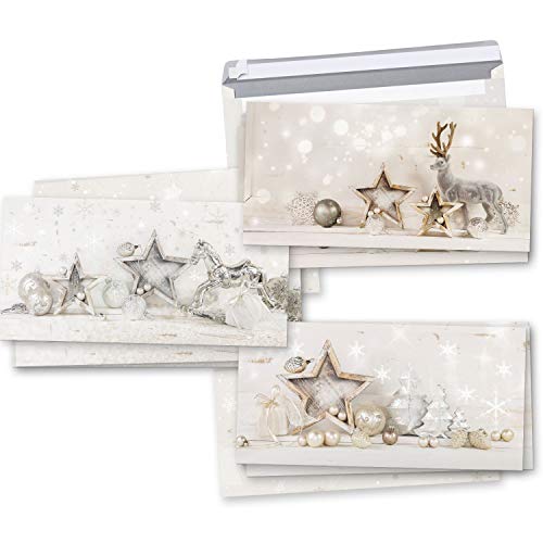 Logbuch-Verlag Weihnachtskarten SET 3 x 3 Karten weiß silber shabby chic MIT KUVERT - Grußkarten Weihnachten Weihnachtspost von Logbuch-Verlag