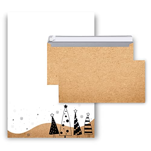 Logbuch-Verlag weihnachtliches Set 10 Blatt Briefpapier + 10 Kuverts Kraftpapier-Optik Bäume - Motivpapier Schreibpapier Brief schreiben Weihnachten DIN A4 von Logbuch-Verlag