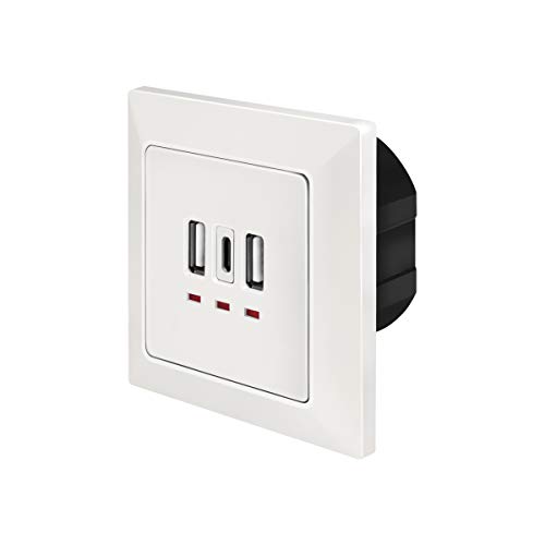 LogiLink PA0254 - Unterputz Dose mit 2X USB-A & 1x USB-C zum gleichzeitigen Laden von bis zu 3 Geräten, Weiß von LogiLink (LOGLK)
