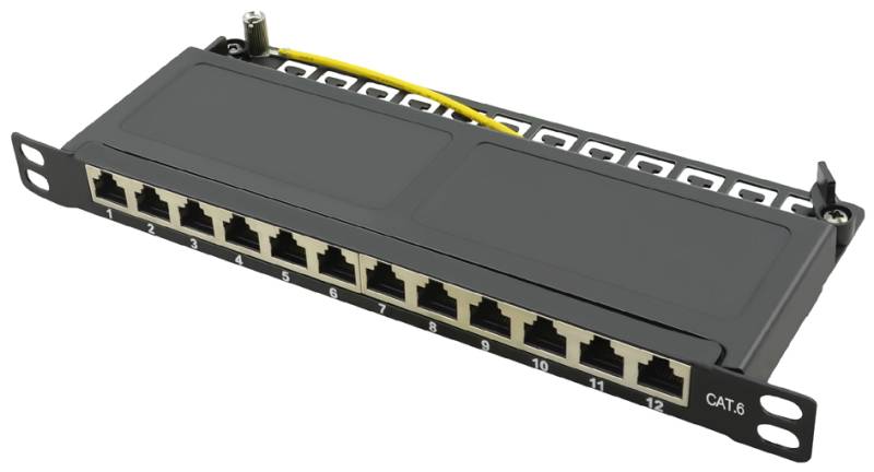 LogiLink 10,  Patch Panel Kat.6A, 12 Ports, schwarz, 0,5 HE von LogiLink Professional