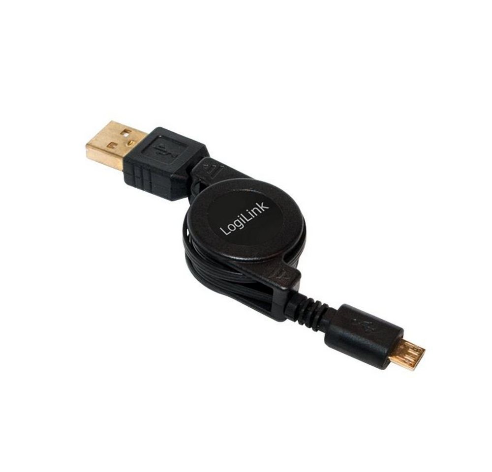 LogiLink Ausziehbares USB 2.0 zu Micro USB-Kabel, (75 cm), Schwarz von LogiLink