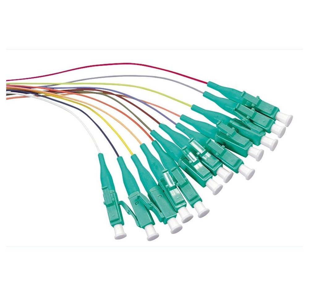 LogiLink FL3LC02 Glasfaserkabel, (200 cm), Stecker aqua, Farbiger Pigtailsatz, OM3 50/125µ, 12 x LC von LogiLink