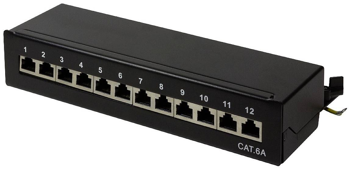 LogiLink LOGILINK Patchpanel Logilink Tisch/Wand Cat.6A STP 12 Ports, schwarz Netzwerk-Switch von LogiLink