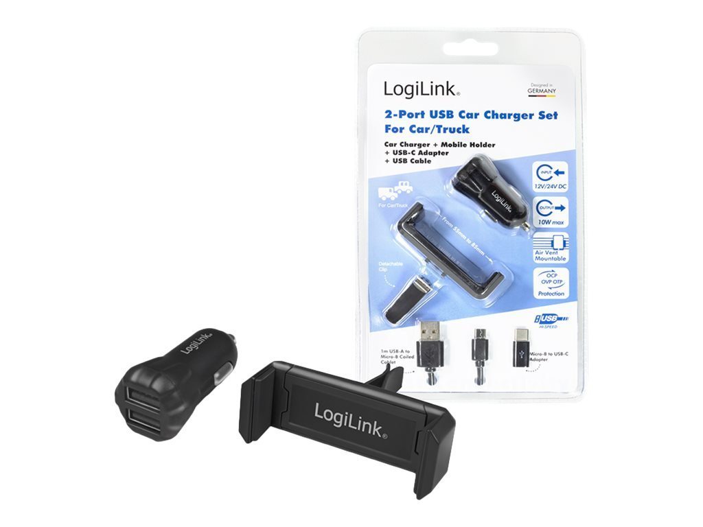 LogiLink LOGILINK USB-KFZ-Ladegerät und Smartphone-Halter, schwarz Universal-Sm Universal-Ladegerät von LogiLink