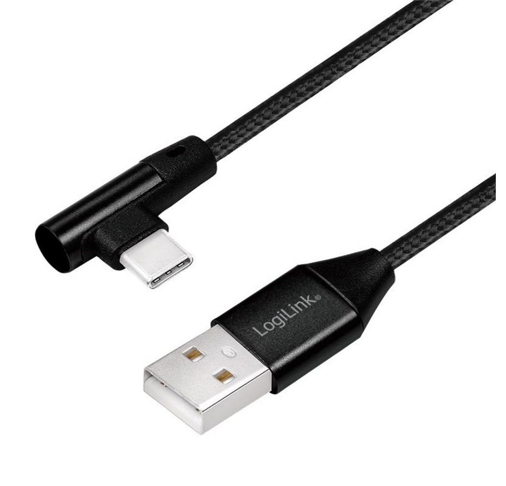 LogiLink USB 2.0 Anschlusskabel USB-Kabel, (100 cm), USB Typ A zu USB Typ C 90°, abgewinkelt, schwarz von LogiLink