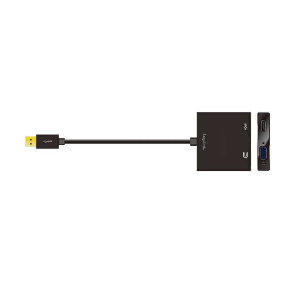 LogiLink USB3.0 auf VGA / HDMI Video-Adapter, USB-A/M zu HDMI-A/F + VGA/F, 1080p, schwarz, 0,15 m von LogiLink