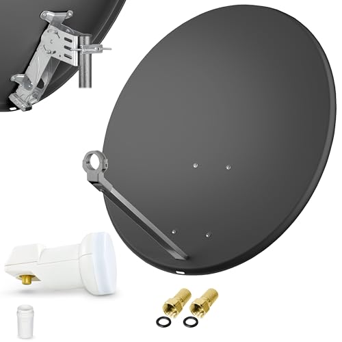 80cm Spiegel Schüssel Stahl + Logisat Single LNB | 1 Teilnehmer SAT Anlage HD Digital Set anthrazit | DVB-S/S2 Full HDTV 3D 4K Ultra HD UHD Empfang von LogiSat