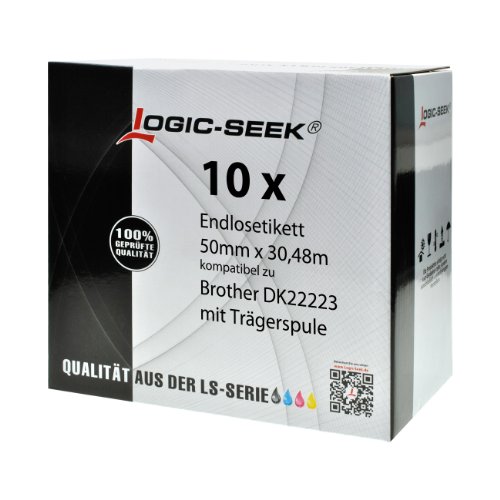 Logic-Seek 10x Endlos-Etikett kompatibel für Brother DK22223 50mm x 30,48m P-Touch QL-1050 1060N 500 550 560 570 580 700 500 A BS BW 560 VP YX 580N 650TD 710W 720NW von Logic-Seek