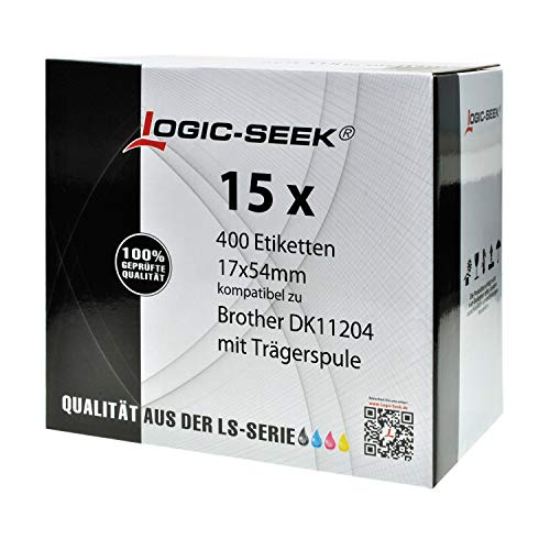 Logic-Seek 15x Mehrzweck-Etiketten kompatibel für Brother DK11204 - je 400 Stück - 17mm x 54mm P-Touch QL-1050 1060N 500 550 560 570 580 700 500 A BS BW 560 VP YX 580N 650TD 710W 720NW von Logic-Seek