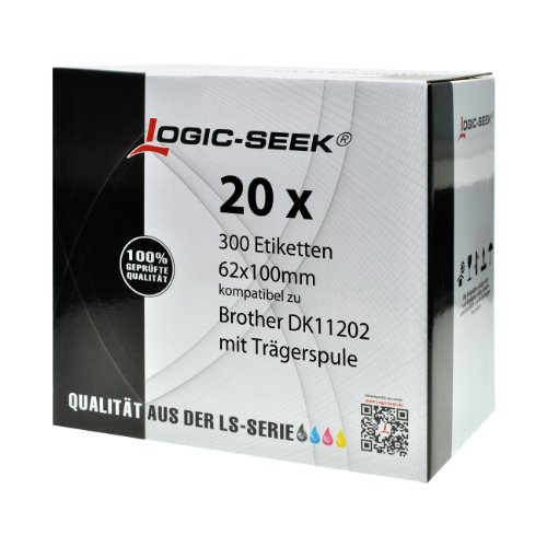 Logic-Seek 20x Versand-Etiketten kompatibel für Brother DK11202 - je 300 Stück - 62mm x 100mm P-Touch QL-1050 1060N 500 550 560 570 580 700 500 A BS BW 560 VP YX 580N 650TD 710W 720NW - WEISS von Logic-Seek