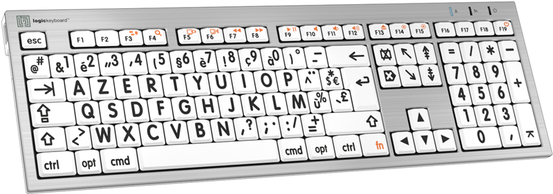 Logickeyboard ALBA Tastatur USB AZERTY Französisch Silber (LKB-LPRNTBW-CWMU-FR) von Logickeyboard