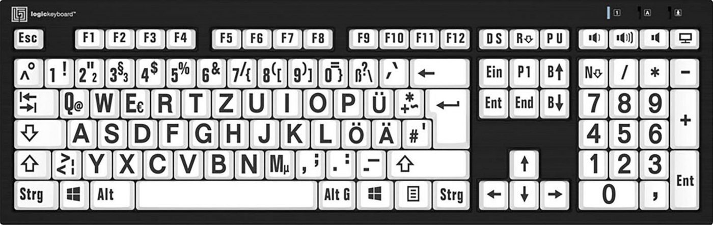 Logickeyboard XL-Print Black on White DE (PC/Nero) Slimline-Tastatur von Logickeyboard