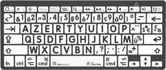 Logickeyboard XL-Print Black on White Tastatur RF Wireless + Bluetooth AZERTY Französisch Schwarz (LKB-LPBW-BTON-FR) von Logickeyboard