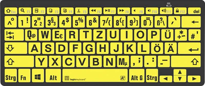 Logickeyboard XL-Print Black on Yellow DE (PC/BT) Wireless-Tastatur von Logickeyboard