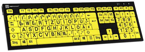 Logickeyboard XL-Print Kabelgebunden Tastatur Deutsch, QWERTZ Schwarz Multimediatasten, USB-Hub, Ger von Logickeyboard