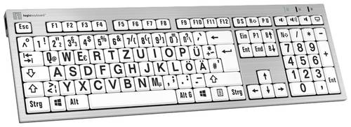 Logickeyboard XL-Print Kabelgebunden Tastatur Deutsch, QWERTZ Weiß Multimediatasten, USB-Hub, Gerä von Logickeyboard