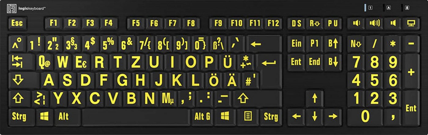 Logickeyboard XL-Print Yellow on Black DE (PC/Nero) Slimline-Tastatur von Logickeyboard