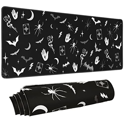 Goth Mauspad XL, Gothic erweitertes großes Gaming-Mauspad, Schwarz Weiß Spinne Fledermaus Mauspad Mousepad, gruseliges Halloween Hexe Goth Schreibtisch Zubehör Stuff Dekor, 80x20 cm von Logieut