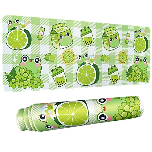 Kawaii Frosch Gaming-Mauspad für den Schreibtisch, erweitertes großes Frosch, Donut, Boba, Milchtee, grünes Mauspad, XL, langes großes Mauspad, Kawaii-Frosch-Dekor-Zubehör, 80 x 30 cm von Logieut