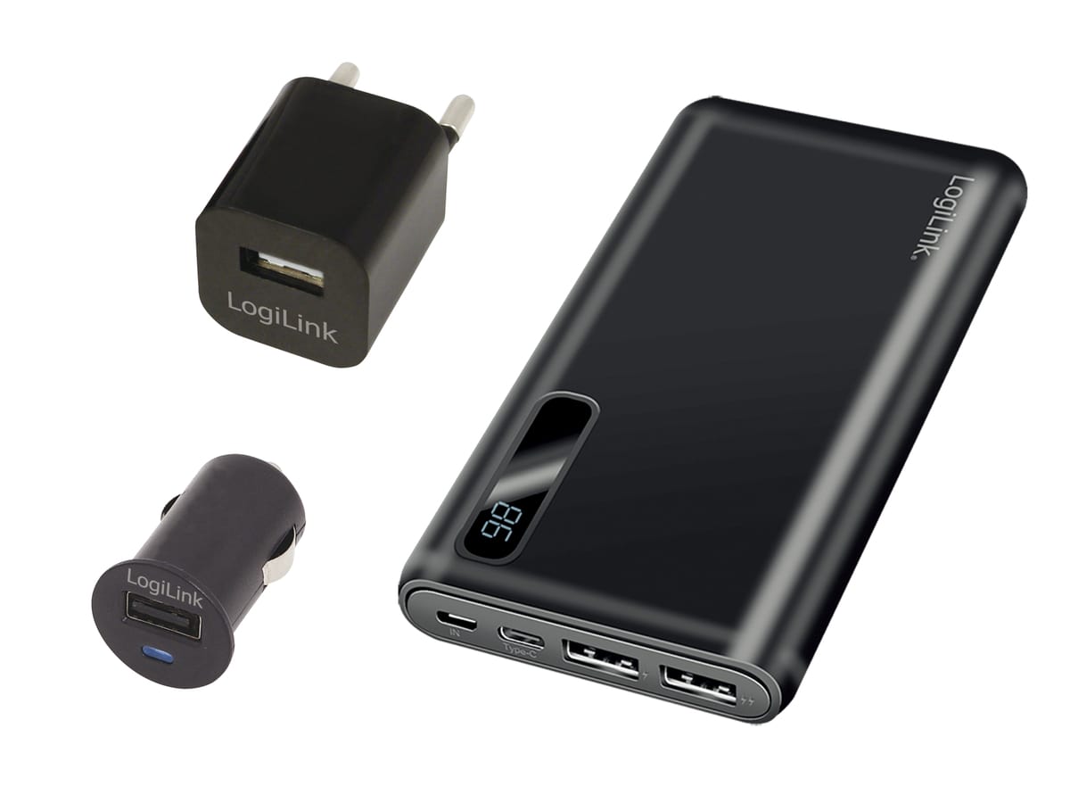 LOGILINK Powerbank mit KFZ-Lader und Netzadapter, schwarz von Logilink